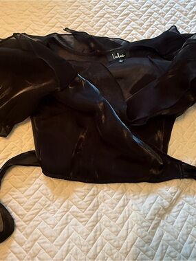 Lulu's Black Sheer Ruffle Wrap Blouse